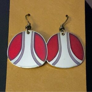 VTG Laurel Burch Earrings Cloisonne Dangle Vintage Jewelry 1980’s Red Silvertone